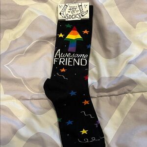 Primitives by Kathy Black Socks with Rainbow Design